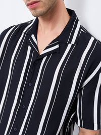 Men Shirt Stripe Black Relaxed Fit