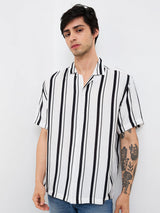 Men Shirt Stripe White Relaxed Fit