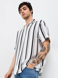 Men Shirt Stripe White Relaxed Fit