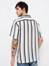 Men Shirt Stripe White Relaxed Fit