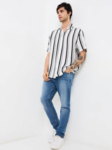 Men Shirt Stripe White Relaxed Fit