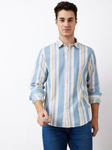 Men Shirt Stripe Blue Slim Fit