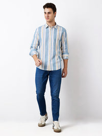 Men Shirt Stripe Blue Slim Fit