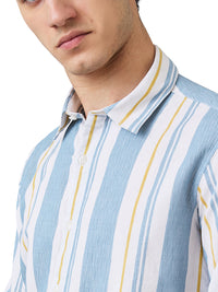 Men Shirt Stripe Blue Slim Fit