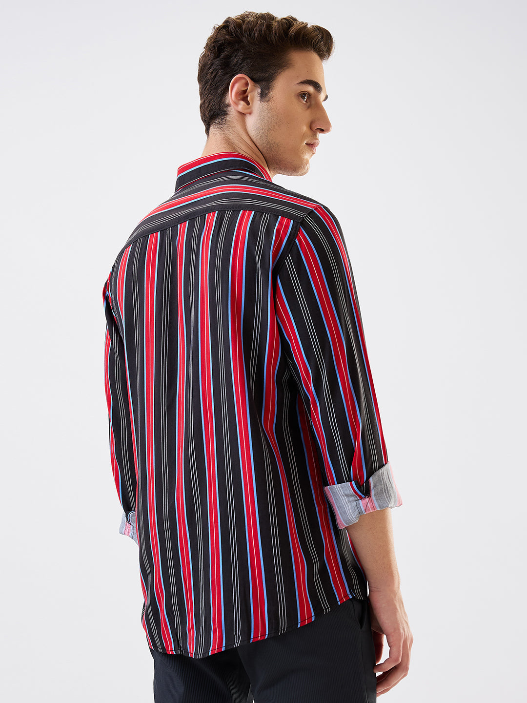 Spykar Red Slim Fit Striped Full Sleeve Shirt For Men