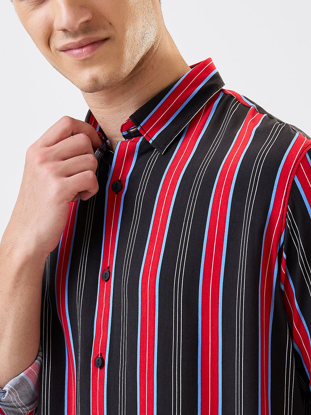 Spykar Red Slim Fit Striped Full Sleeve Shirt For Men