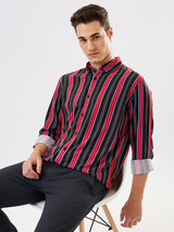 Men Shirt Stripe Red Slim Fit