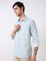 Men Blue Full Sleeves Slim Fit Striped Shirt