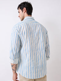 Men Blue Full Sleeves Slim Fit Striped Shirt