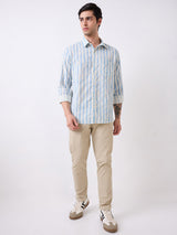 Men Blue Full Sleeves Slim Fit Striped Shirt