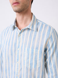 Men Blue Full Sleeves Slim Fit Striped Shirt