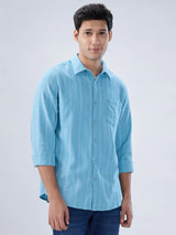 Men Shirt Stripe Blue Regular Fit
