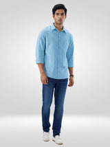 Men Shirt Stripe Blue Regular Fit