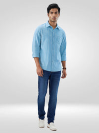 Men Shirt Stripe Blue Regular Fit