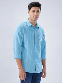 Men Shirt Stripe Blue Regular Fit
