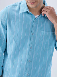 Men Shirt Stripe Blue Regular Fit