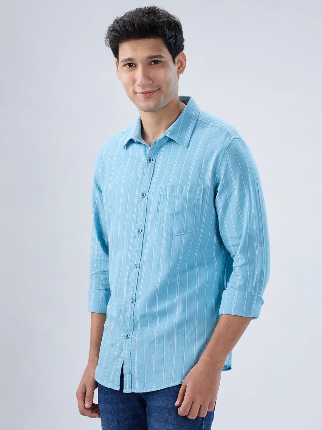 Men Shirt Stripe Blue Regular Fit