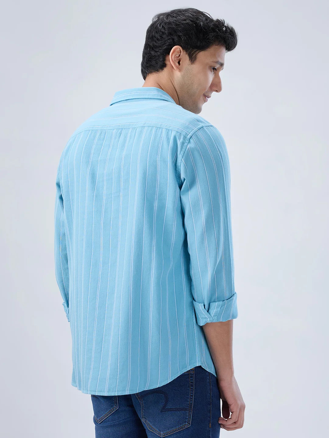 Men Shirt Stripe Blue Regular Fit