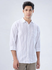 Men Shirt Stripe White Regular Fit