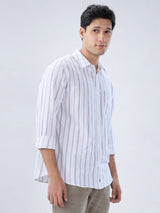 Men Shirt Stripe White Regular Fit