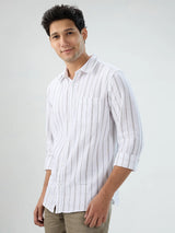 Men Shirt Stripe White Regular Fit
