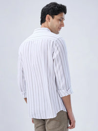 Men Shirt Stripe White Regular Fit