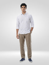 Men Shirt Stripe White Regular Fit
