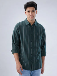 Men Shirt Stripe Green Regular Fit