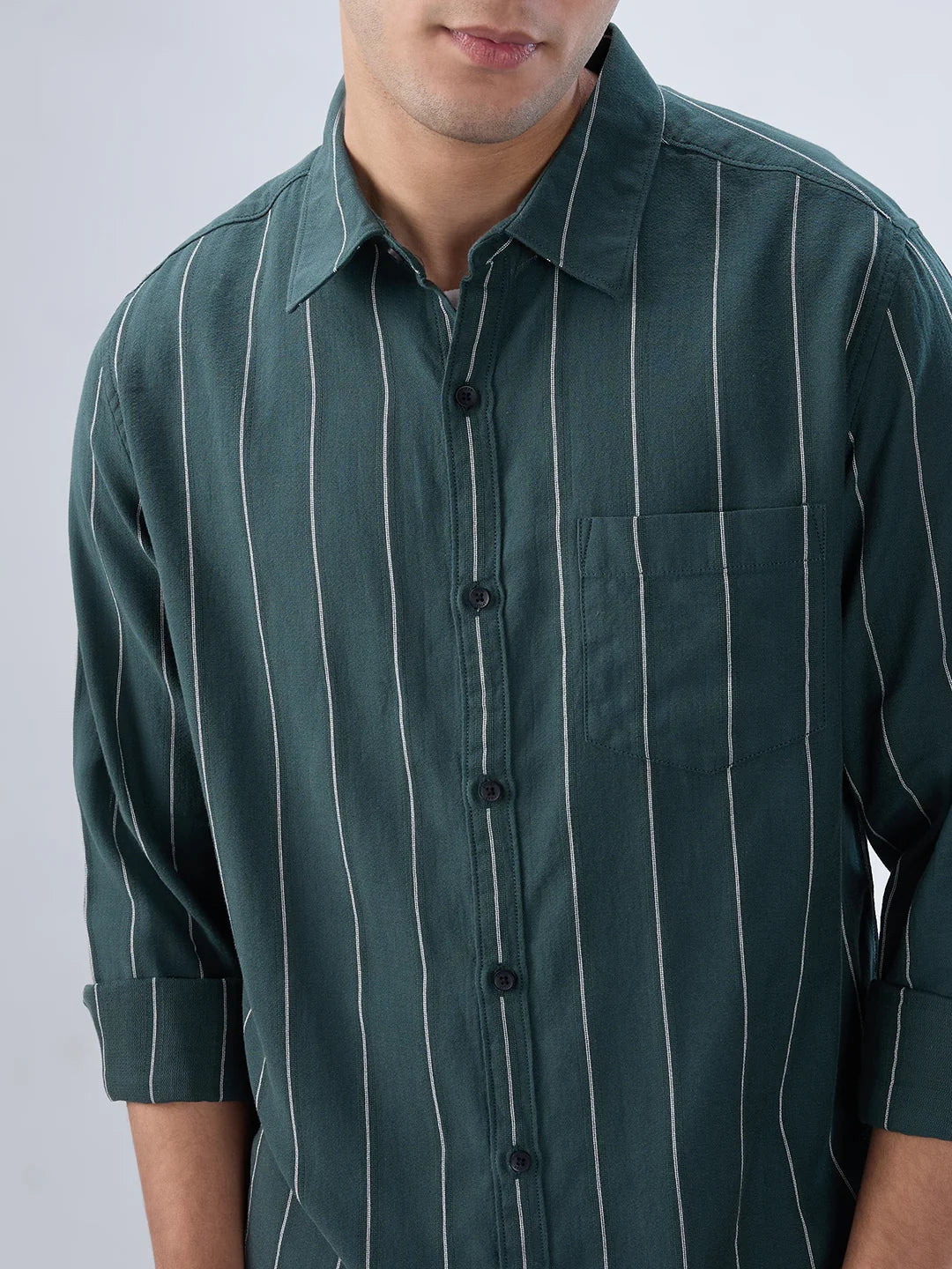 Men Shirt Stripe Green Regular Fit