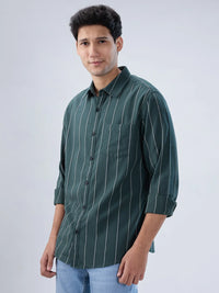 Men Shirt Stripe Green Regular Fit