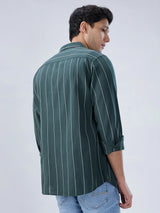 Men Shirt Stripe Green Regular Fit