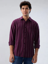 Men Shirt Stripe Red Regular Fit