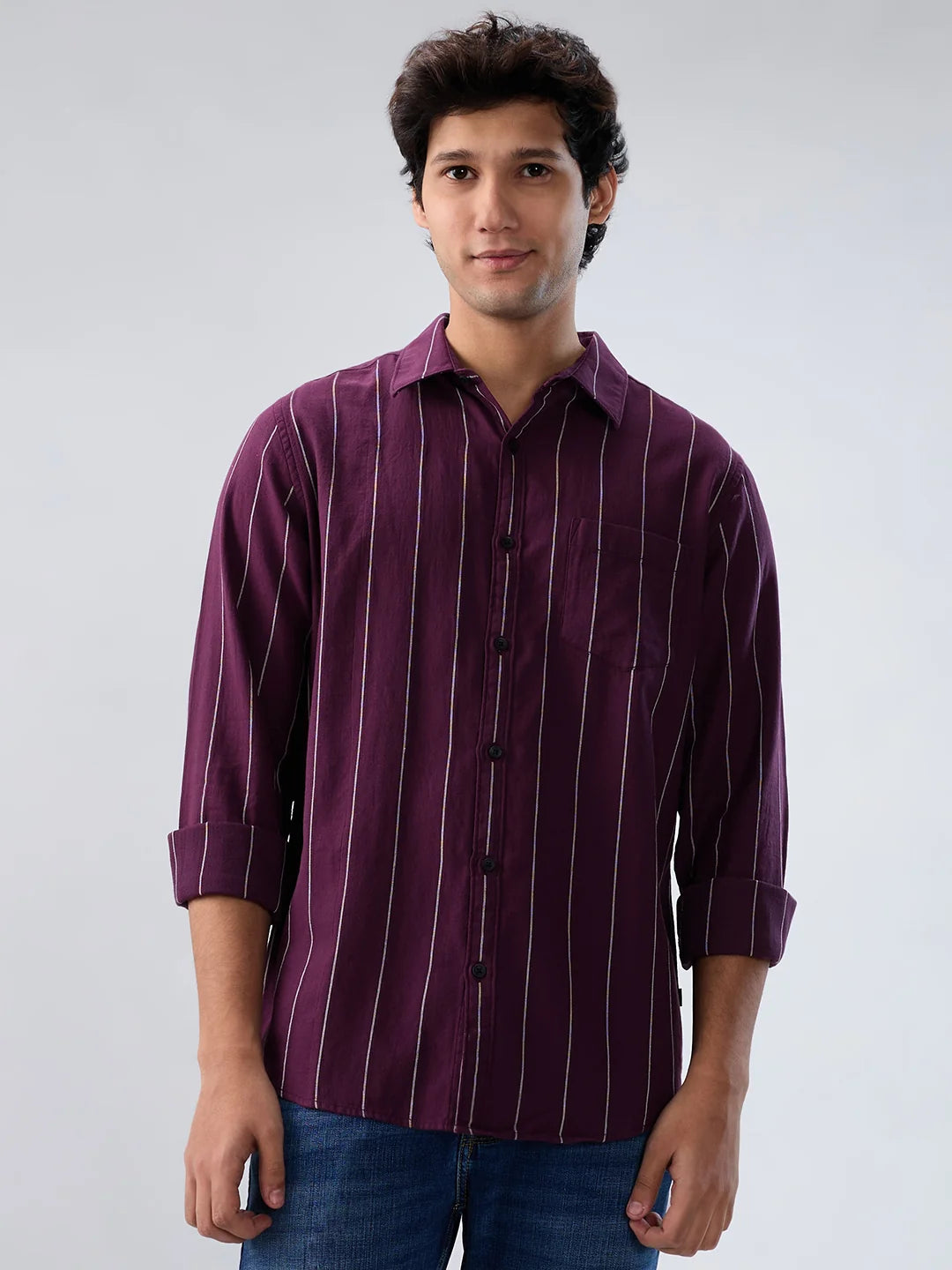 Men Shirt Stripe Red Regular Fit