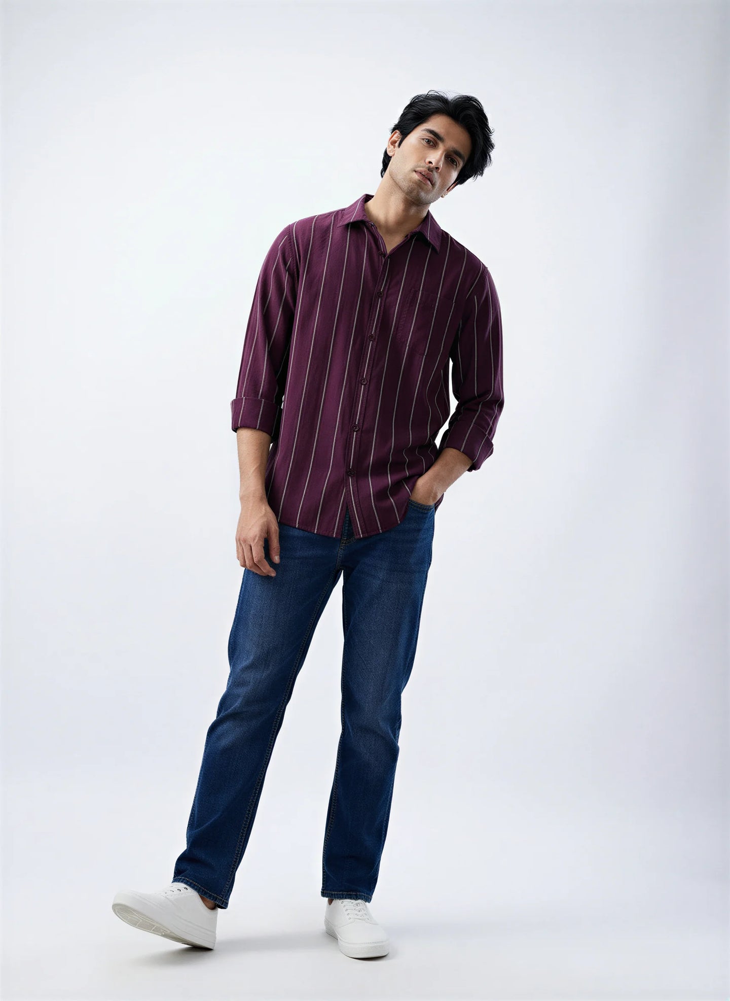 Men Shirt Stripe Red Regular Fit