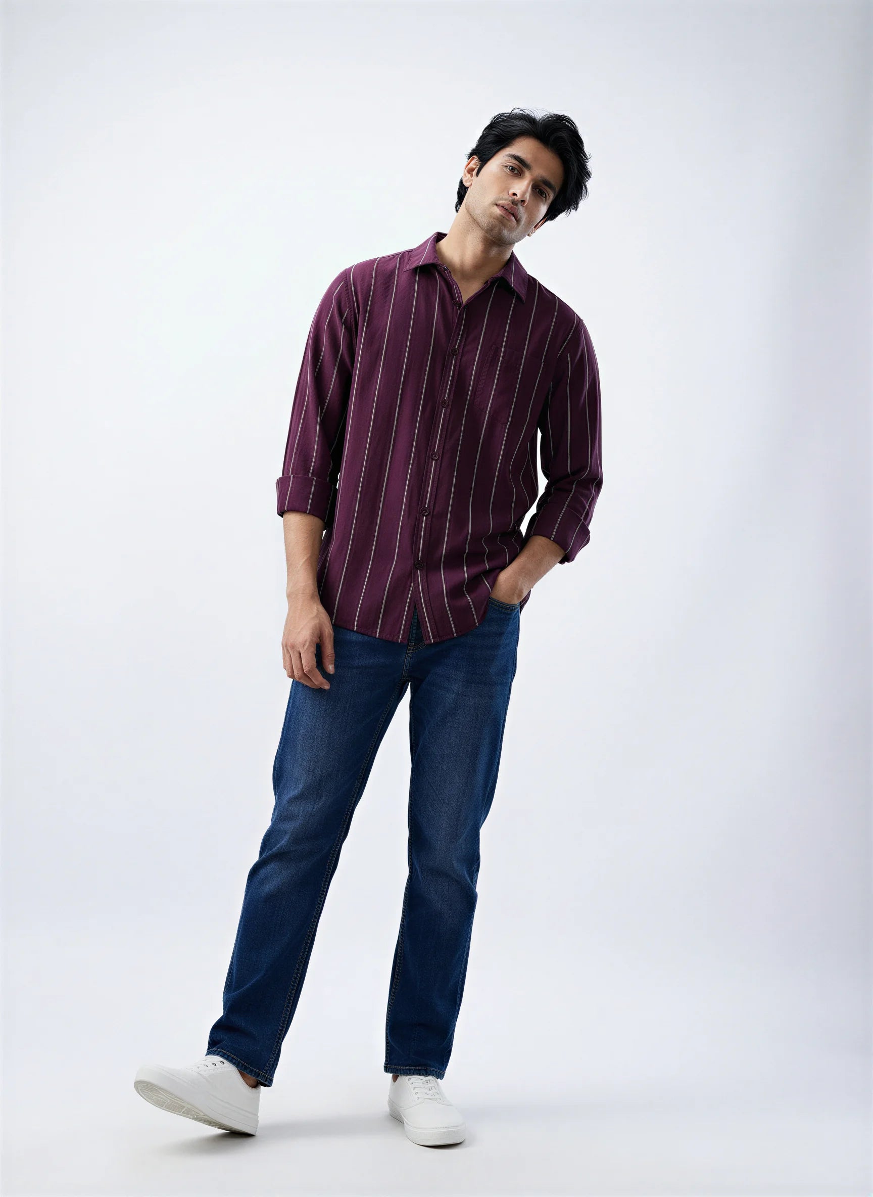 Men Shirt Stripe Red Regular Fit