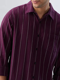 Men Shirt Stripe Red Regular Fit