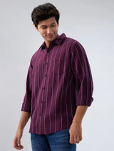 Men Shirt Stripe Red Regular Fit