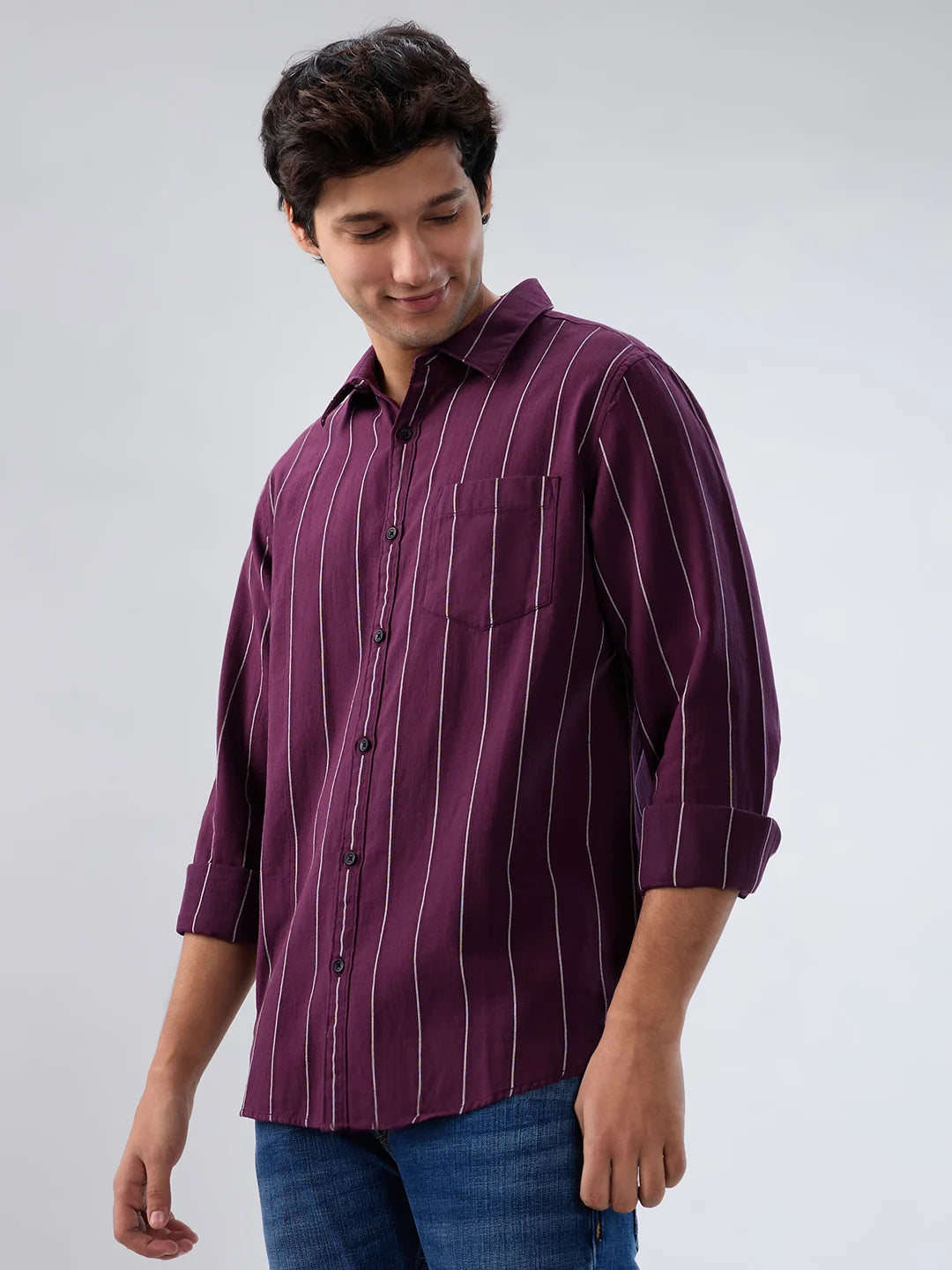 Men Shirt Stripe Red Regular Fit