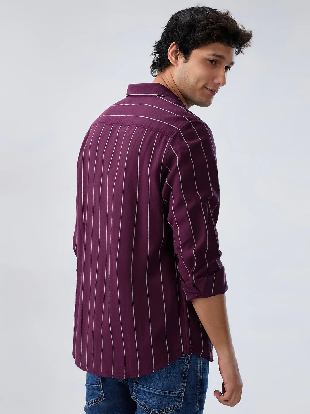 Men Shirt Stripe Red Regular Fit