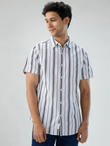 Men Shirt Stripe White Regular Fit