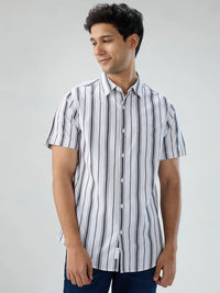 Men Shirt Stripe White Regular Fit