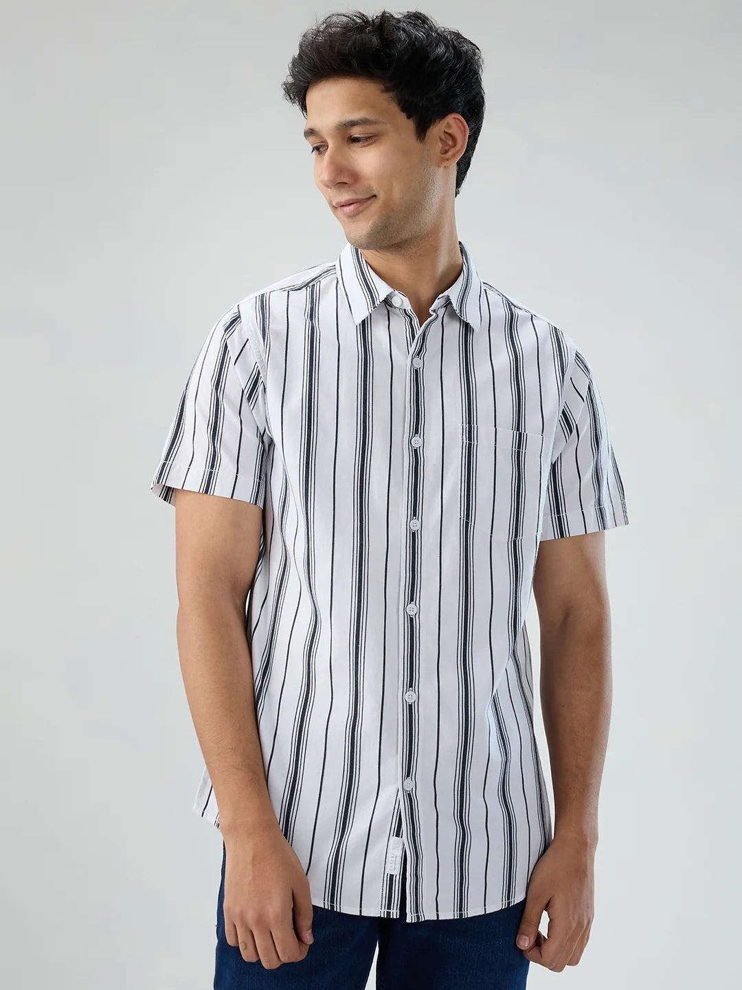 Men Shirt Stripe White Regular Fit
