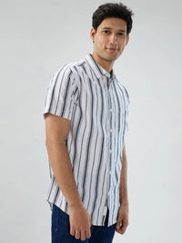 Men Shirt Stripe White Regular Fit