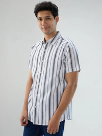 Men Shirt Stripe White Regular Fit
