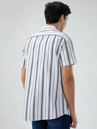 Men Shirt Stripe White Regular Fit