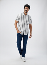 Men Shirt Stripe White Regular Fit