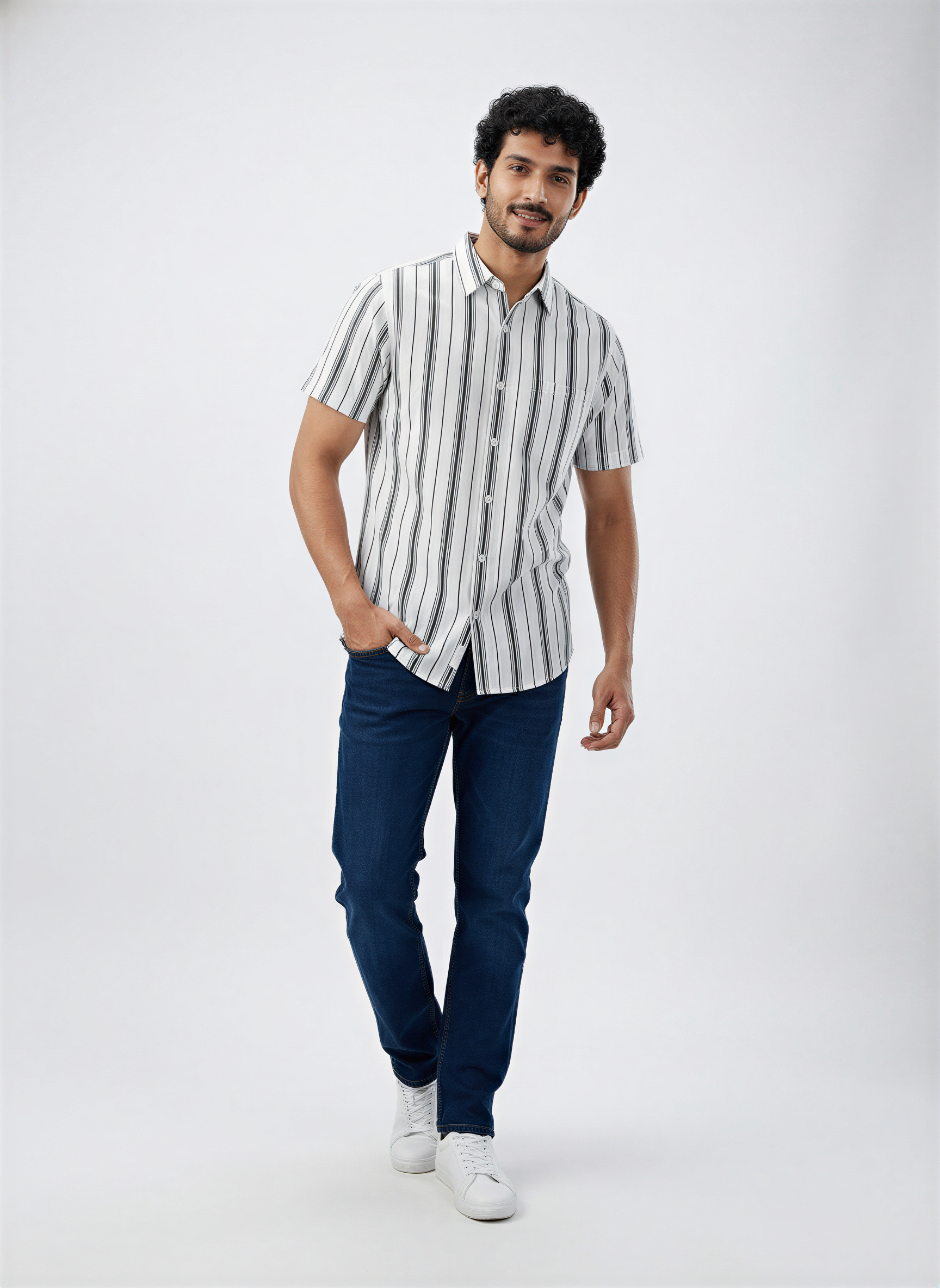 Men Shirt Stripe White Regular Fit