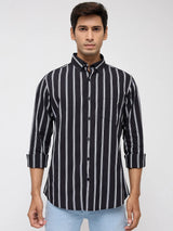 Men Shirt Stripe Black Regular Fit