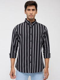 Men Shirt Stripe Black Regular Fit