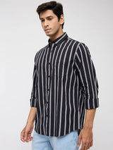 Men Shirt Stripe Black Regular Fit